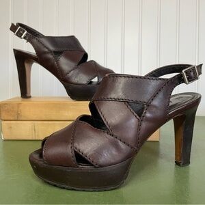 Marni Crossover Peep Toe Heel Sandals/Heels in Dark Brown Leather *Italy*